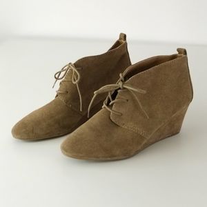 Nine West Brown Suede Lace Up Wedge Booties